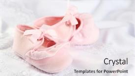  Presentation with embroidery pina cloth - PPT theme with pink baby boots on cloth background and a white colored foreground