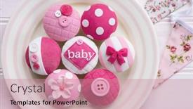  Presentation with baby shower - PPT theme having pink-baby-shower-cupcakes background and a coral colored foreground