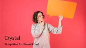  Presentation with standing on scooter - Slide deck with pink background holding empty speech background and a coral colored foreground