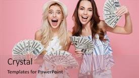  Presentation with happy image - Theme having pink background holding money background and a coral colored foreground