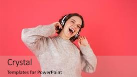  Presentation with listening woman - Colorful slide set enhanced with pink background listening to music backdrop and a soft green colored foreground