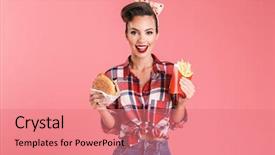  Presentation with burger fries - PPT theme consisting of pink background wall holding french background and a coral colored foreground