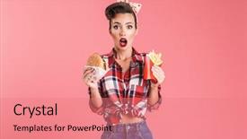  Presentation with burger fries - Colorful PPT theme enhanced with pink background wall holding french backdrop and a coral colored foreground
