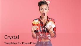  Presentation with burger fries - Slide set enhanced with pink background wall holding french background and a coral colored foreground