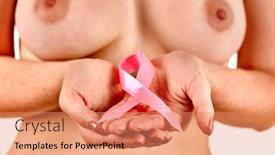  Presentation with cause - Presentation theme featuring pink-badge-on-woman-hand background and a coral colored foreground