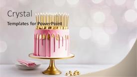  Presentation with pink gold - Slides consisting of pink-birthday-cake-decorated and a  colored foreground