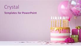  Presentation with pink birthday - PPT theme enhanced with pink-birthday-cake-with-golden background and a lemonade colored foreground