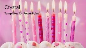  Presentation with pink birthday - PPT theme featuring pink birthday candles and balloons background and a lemonade colored foreground