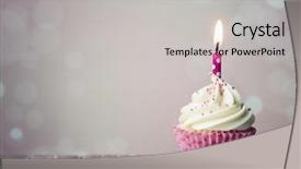  Presentation with pink birthday - Presentation design enhanced with pink birthday cupcake with candle background and a light gray colored foreground