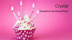  Presentation with pink birthday - Amazing PPT theme having pink birthday cupcake backdrop and a coral colored foreground