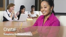  Presentation with conference - Slide set consisting of pink black - portrait of a confident businesswoman background and a coral colored foreground