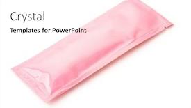  Presentation with plastic packaging - PPT theme featuring pink-blank-packaging-plastic-sachet background and a  colored foreground