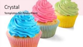  Presentation with birthday cake cupcake - Presentation theme enhanced with pink blue - birthday cupcakes isolated on white background and a coral colored foreground