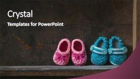  Presentation with crochet - Beautiful PPT theme featuring pink blue - crochet baby booties backdrop and a dark gray colored foreground