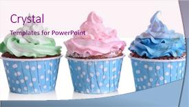  Presentation with delicious in memory - Theme featuring pink blue butterly - delicious cupcakes isolated on white background and a  colored foreground