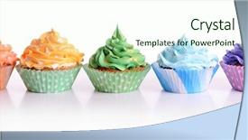  Presentation with delicious in memory - Slides featuring pink blue butterly - delicious cupcakes isolated on white background and a soft green colored foreground