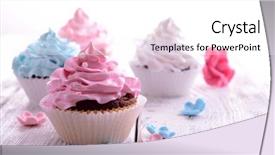  Presentation with cupcakes - Theme featuring pink blue butterly - delicious cupcakes on table close-up background and a white colored foreground