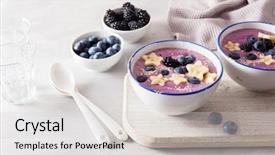  Presentation with sesame seed - Slide deck having pink blue butterly - healthy berry smoothie bowl background and a light gray colored foreground