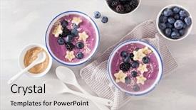  Presentation with sesame seed - Colorful slide set enhanced with pink blue butterly - healthy berry smoothie bowl backdrop and a light gray colored foreground