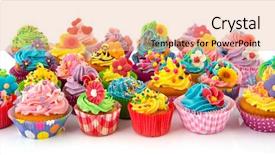  Presentation with pink flowers - Presentation theme consisting of pink blue butterly - many sweet birthday cupcakes background and a coral colored foreground