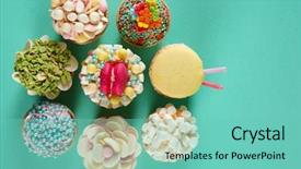  Presentation with turquoise - Cool new PPT layouts with pink blue butterly - tasty cupcakes with original decoration backdrop and a seafoam green colored foreground
