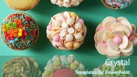  Presentation with turquoise - Colorful presentation theme enhanced with pink blue butterly - tasty cupcakes with original decoration backdrop and a ocean colored foreground
