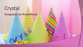  Presentation with party - Cool new presentation with pink blue greens - party hats on bright background backdrop and a  colored foreground