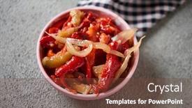  Presentation with bowl - Presentation design enhanced with pink-bowl-with-escalivada background and a tawny brown colored foreground