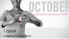  Presentation with breast cancer shirt - PPT theme consisting of pink breast cancer awareness text background and a light gray colored foreground