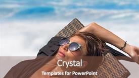  Presentation with beach - Cool new presentation theme with pink broad pink - woman sitting on a deck backdrop and a  colored foreground