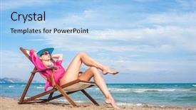  Presentation with beach - Slide deck with pink broad pink - woman sitting on a deck background and a light blue colored foreground