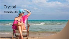  Presentation with sitting teddy bear isolated - Cool new slides with pink broad pink - woman sitting on a deck backdrop and a light blue colored foreground