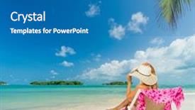  Presentation with beach - Cool new presentation theme with pink broad pink - woman sitting on a deck backdrop and a teal colored foreground