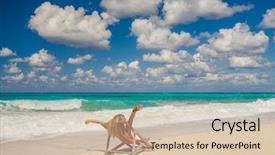  Presentation with sitting teddy bear isolated - Colorful slide set enhanced with pink broad pink - woman sitting on a deck backdrop and a soft green colored foreground