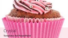  Presentation with pink pearls - Amazing PPT theme having pink butter cream on cupcake with candy pearls backdrop and a coral colored foreground