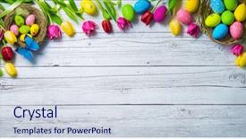  Presentation with tulips - Cool new PPT theme with pink butterfly template - easter background colorful spring tulips backdrop and a sky blue colored foreground