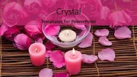  Presentation with pink rose petals - PPT theme enhanced with pink candles bowl and lying down rose petals on mat background and a violet colored foreground