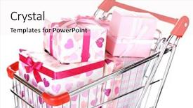  Presentation with boxes - Cool new PPT theme with pink christmas - many present boxes in shopping backdrop and a sky blue colored foreground