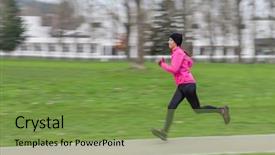 Presentation with running - Amazing PPT layouts having pink city - young woman running backdrop and a  colored foreground