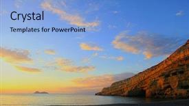  Presentation with caves - Presentation having pink clouds - sunset over matala beach crete background and a light blue colored foreground