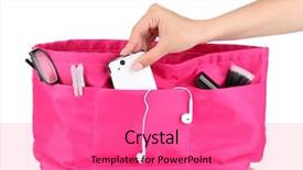  Presentation with pink white - Presentation consisting of pink cosmetic bag and female background and a coral colored foreground