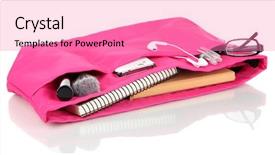  Presentation with cosmetic - Amazing slide set having pink cosmetic bag isolated on white backdrop and a coral colored foreground