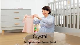  Presentation with baby clothes - Colorful slide set enhanced with rieview - motherhood pregnancy and nursery concept backdrop and a coral colored foreground