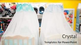  Presentation with baby - Beautiful slide deck featuring wooden baby cots in store backdrop and a sky blue colored foreground