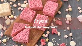  Presentation with dessert kuih ondeh ondeh - Cool new PPT layouts with pink crispy dessert on wooden backdrop and a red colored foreground
