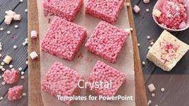  Presentation with dessert - Slide deck with pink-crispy-dessert-on-wooden background and a coral colored foreground