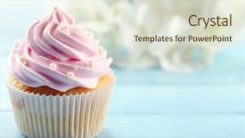  Presentation with cupcake - Theme featuring pink cupcake on wooden background background and a soft green colored foreground