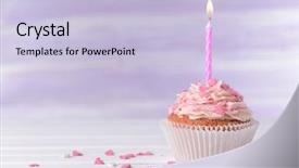  Presentation with birthday cake cupcake - Theme with pink cupcakes - delicious birthday cupcake on table background and a light blue colored foreground