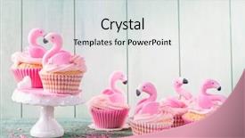  Presentation with flamingo - Colorful PPT theme enhanced with pink cupcakes - flamingo cup cakes for party backdrop and a light gray colored foreground