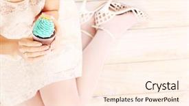  Presentation with cupcake - Audience pleasing slide set consisting of pink cupcakes - picture of a woman holding backdrop and a cream colored foreground